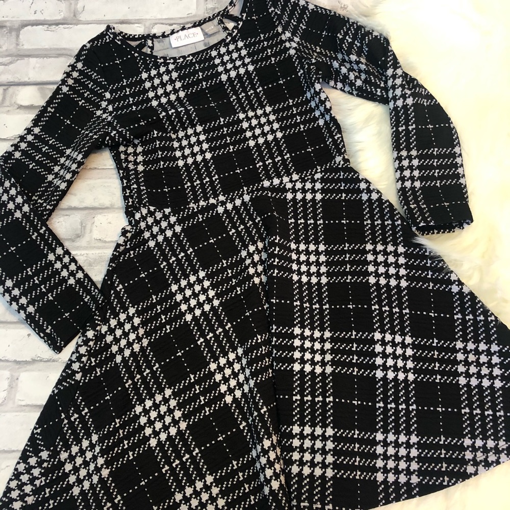 Girls black and white plaid dress